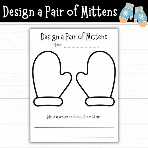 Design a Pair of Mittens, Printable Mitten Template, Winter Writing Activity, Mitten Printables, Winter Activities for Kids, Mitten Designs - Etsy