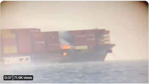 Video: Cargo Ship ‘MV Zim Kingston’ Catches Fire, Spews Toxic Gas Off Canada’s Pacific Coast | WATCH