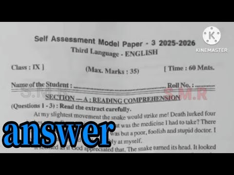 9th class English fa-3 question paper answer key self assessment model 3 practice paper