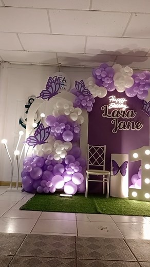 Purple Butterfly Balloon Decoration Ideas for 18th Birthdays