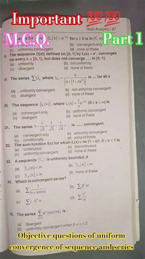 Uniform convergence of sequence and series.. objective questions.. important 💯💯