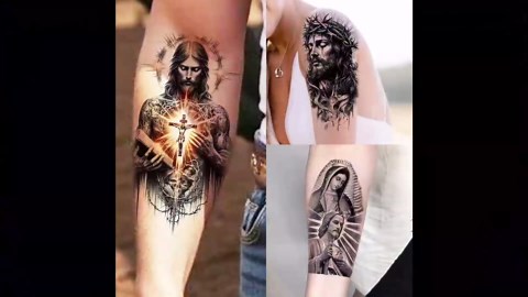 73 Sheets God Jesus Christ Temporary Tattoos For Men Adults, Religious Cross Prayer Half Arm Sleeve Tattoos For Women Rose Flower, Temp Christian Faith Belief Family Fake Tattoo Stickers Halloween
