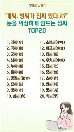 개씨, 빙씨가 진짜 있다고 눈을 의심하게 만드는 성씨 TOP20 #희귀성씨 #특이한성씨 #성씨종류