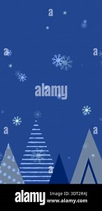 Animation of snow falling over fir trees on blue background at christmas. christmas, winter, tradition and celebration concept digitally generated video.