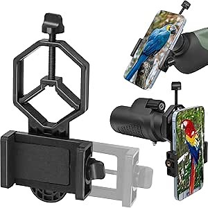 Metal Smartphone Telescope Adapter Camera Mount, Universal Phone Mount, Work with for Telescope Spotting Scope Microscope Monocular Binocular