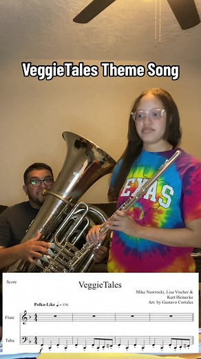 VeggieTales Theme Song! @TheVeggieTalesOfficial #veggietales #veggietalesthemesong #tomatoes #tuba #flute #music #duet #fyp #meme #memes #kidsshow #nostalgia #score #scorereading