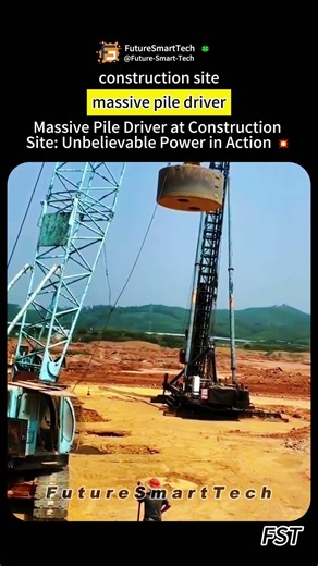 Massive Pile Driver at Construction Site: Unbelievable Power in Action 💥