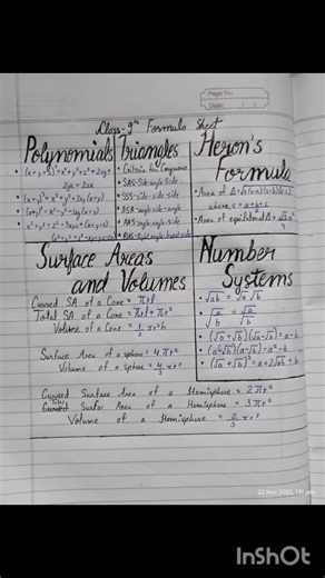 Class 9th Formula Sheet#maths#notes#formulasheet#mathify#notes#class9maths#ytshorts