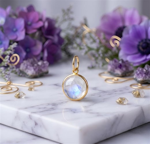 Dainty Rainbow Moonstone Pendant | 18k Gold Fill 925 Sterling Silver Charm | Love & Friendship Gift. - Etsy