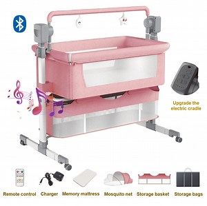 Electric Baby Bassinet,Newborn Bedside Sleeper,Baby Rocking Crib with Bluetooth,Remote control,Unisex,PINK
