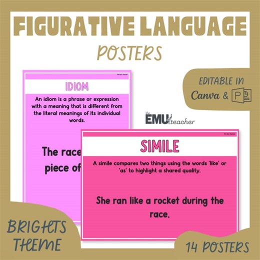 Figurative Language Poster Brights Idiom Simile Hyperbole Metaphor Oxymoron