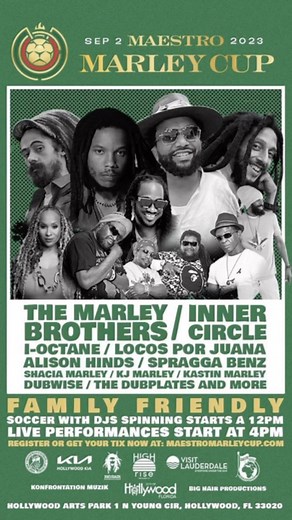 2.6K views · 68 reactions | THE MAESTRO MARLEY CUP 2023 with The Marley Brothers including Ky-Mani Marley, Stephen Marley, Damian Marley and Julian Marley! Plus Inner Circle, Spragga Benz, Alison Hinds and more… ALL DETAILS @ https://bit.ly/maestromarleycup23 #linkinbio #MaestroMarleyCup #KyManiMarley #StephenMarley #DamianMarley #JulianMarley #Reggaeville #Reggae | reggaeville | Facebook