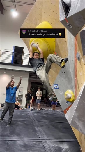 Connective Climbing - Brooke + Noah on Instagram: "Does this count as aid? This is one of the finals boulders from a recent comp at our gym. Noah and the guys were taking turns trying some of them. The finals boulders are still up if you care to try them yourself! @climbing_collective"