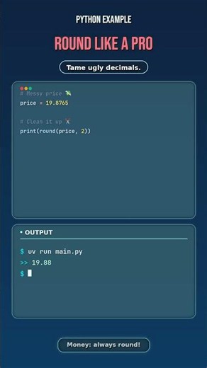 Stop Ugly Decimals! Learn Python's round() in 15 Seconds 🐍💰 #shorts #learnpython #python #coding