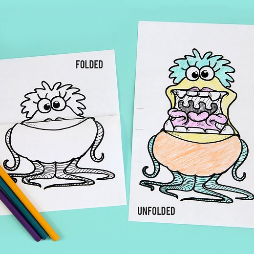 Monster Coloring Pages {Folding Surprise!}