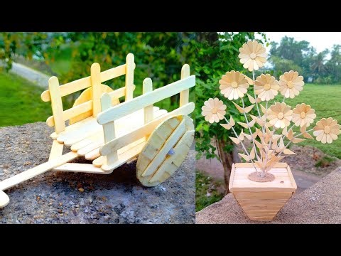“Beautiful Popsicle Stick Craft | DIY Mini Cart & Flower Vase | Easy Handmade Art Ideas”