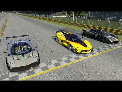 Ferrari FXX-K Evo vs Pagani Huayra R vs Pagani Zonda R at Monza Full Course