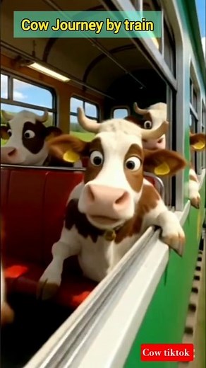 Funny Cartoon Cows on Train Ride | Comedy Cow Passengers Falling Together #shorts