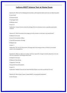 Indiana HiSET Science Test at Home Exam 636x882