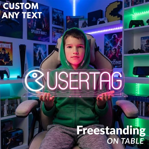 Personalized Neon Gaming Name Sign – LED Gamer Tag Wall Art, Streamer kid Room Decor