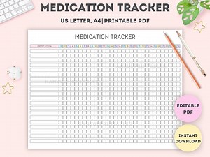 Editable Medication Log|printable Supplement Tracking Sheet|medication Tracker|medication Schedule|medication List|a4/letter - Etsy