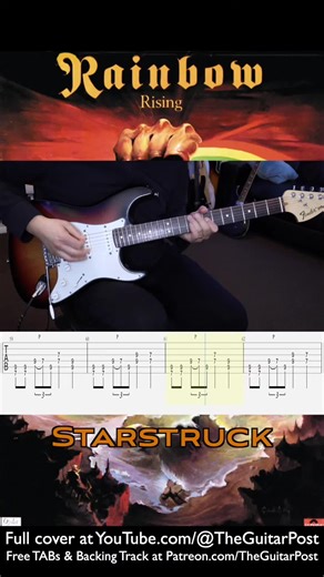 Here’s how to play Rainbow classic, Starstruck. Ritchie Blackmore played the original guitar solo in this song on a slide. I’m not much of a slide player, so here is my interpretation of the solo without a slide. All of the tricky bends are really fun to play! Check out the full song cover at YouTube.com/TheGuitarPost Download the TABs and backing track at patreon.com/theguitarpost (NO MEMBERSHIP REQUIRED!) #theguitarpost #foryou #guitarcover #guitarplayer #songcover
