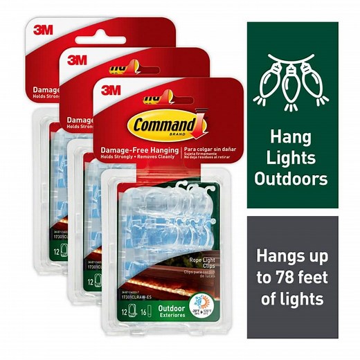 Command Clear Outdoor Rope Light Clips (36 Hooks, 48 Water Resistant Strips) (3-Pack) 17301CLRAWES - The Home Depot