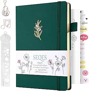 A5 Bullet Dotted Journal Notebook | 160gsm Thick Bleedproof Paper, Lay Flat Binding, 160 Numbered Pages | Hard Cover Dot Grid Notebook/Bullet Journals for Creatives & Professionals-olive