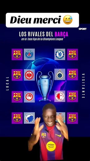 Tirage au sort de la ligue des Champions pour le meilleur Club du Monde FC Barcelone. Dieu merci pour #PSG et #Chelsea. https://www.tiktok.com/@barca_idriss10/video/7543788327355305246?_r=1&u_code=ebg4354bjhk824&preview_pb=0&sharer_language=fr&_d=ehbmj910f52b28&share_item_id=7543788327355305246&source=h5_m&timestamp=1756457380&user_id=7312986408422147118&sec_user_id=MS4wLjABAAAAny4ZwC78bkldX0O3rygXSLyW1jDbcbglccT_FSIQdWL7GStaWv5d3mKwlb60R9Gz&is_downloaded_share_window=1&social_share_type=0&utm_s