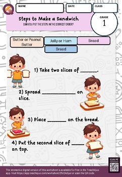 Steps to Make a Sandwich | Ordering the Steps | Life Skills | Grade K-2