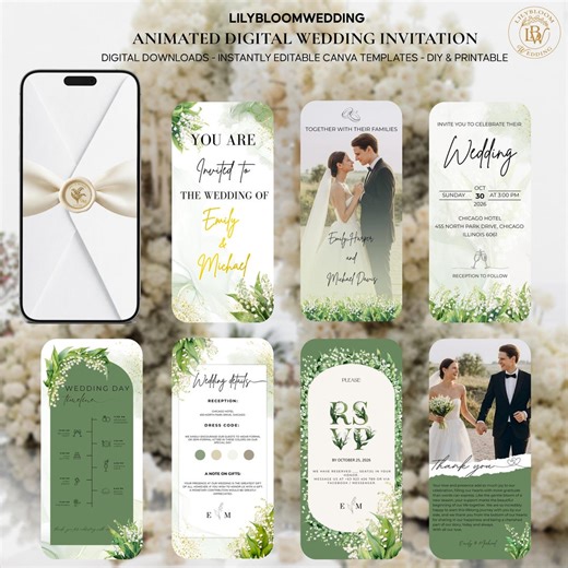 Lily of the Valley Digital Wedding Invitation Video With Music, Animated Canva Template, Instant Download, Editable Mobile Einvite - Etsy