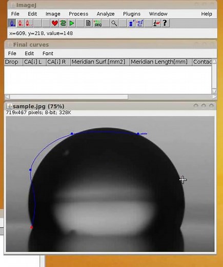 DropSnake 2.1 Contact angle measurement.