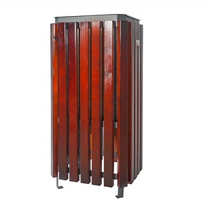 [Hot Item] Outdoor Public Metal Rectangle Steel Sheet and Wood Trash Bin Garbage Can Waste Bins