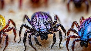This clip showcases various species of ticks, highlighting their unique colors and characteristics as they navigate their natural habitat.