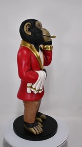 3FT Chadsy Chimpanzee Waiter Butler Statue Display Prop Restaurant Home Bar, Multicolored,T-190039