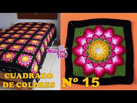 Como tejer el Cuadrado o muestra de colores N° 15 a crochet para colchas y cojines paso a paso