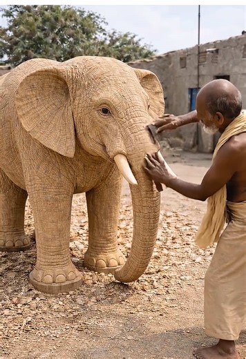 Artisan Crafting Beautiful Wooden Elephants