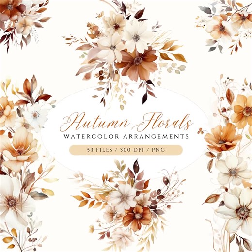 Watercolor Autumn Flowers Clipart: Fall Floral PNG Graphics (digital Download) - Etsy