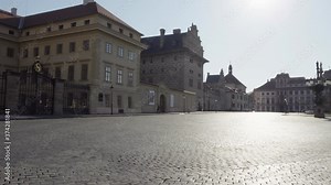An empty square in Prague, Czech Republic without people during the coronavirus pandemic