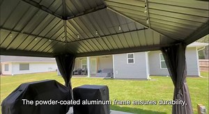 PURPLE LEAF 12 ft. x 16 ft. Gray Aluminum Hardtop Gazebo Canopy with Netting and Curtains PPL04JJG1216-2