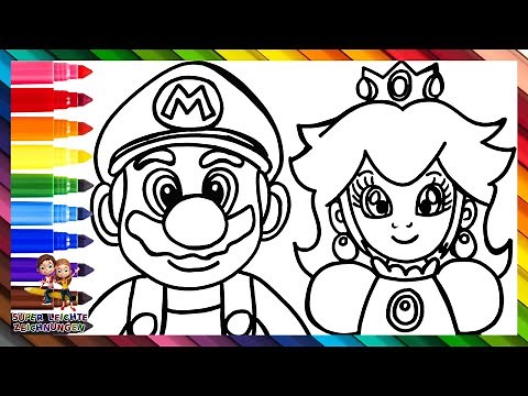 Zeichnen und Ausmalen von Super Mario und Prinzessin Peach 👨❤️👸🏼🍄🌈 Zeichnungen für Kinder