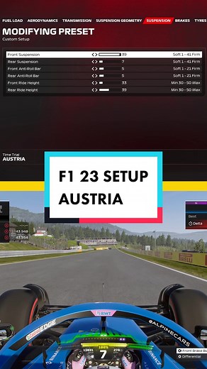 How to go faster around Austria on F1 23 🔥 This is a setup for online racing. Head to our website for the perfect setups for all tracks on #F123, 🔗 in bio! #f12023 #f1game #f1esports #f1setup