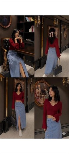 Everyone's Favorite Look ❤️=🔥 Red Top + Denim Skirt ❤️