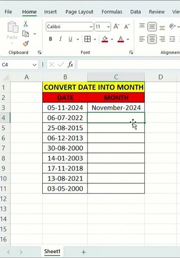 Convert date into month 😮#excel #trending #shorts
