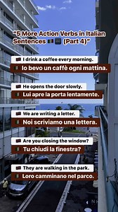 “5 More Action Verbs in Italian Sentences 🇮🇹🔤 (Part 4)” #LearnItalian #ItalianVerbs #ItalianLanguage #SpeakItalian #DailyItalian #ItalianPhrases #ImparaItaliano #ItalianVocabulary #ItalianFBPage #LanguageLearning | Piccolo Maestro