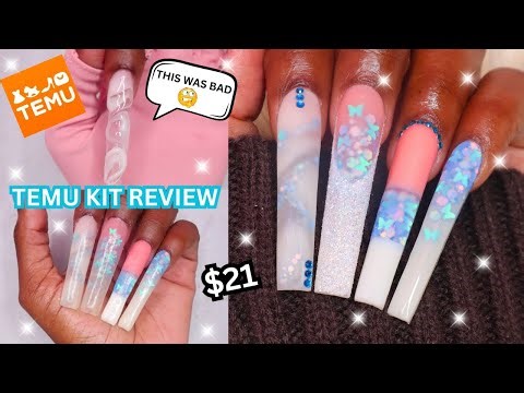 ✨TRYING A $21 POLYGEL STARTER KIT FROM TEMU! | Glitter Ombre & Colorblock Polygel Nail Tutorial