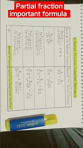 partial fraction important formula
