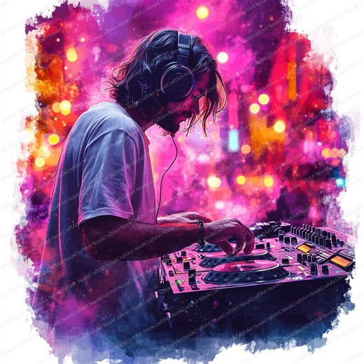 19 DJ at the Decks Clipart | Dynamic Music Scene Collection | Printable Watercolor Clipart | High Quality Jpgs | Paper Craft | Junk Journal - Etsy