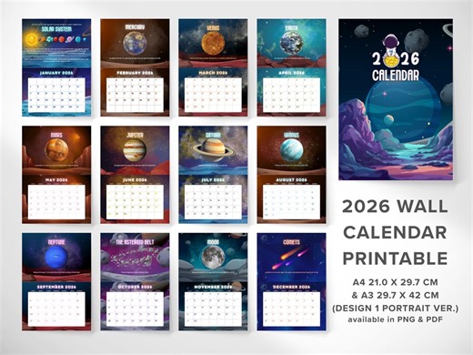 2026 Solar System Calendar for Kids: Educational Monthly Planner (digital Download) - Etsy