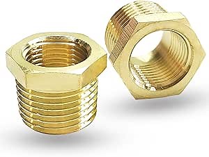 1/2" NPT Male x 3/8" NPT Female Reducer Hex Bushing, Heavy Duty Brass Pipe Fitting Reducing Adapter, Hex Head Pipe Fittings (1/2” MNPT x 3/8” FNPT)